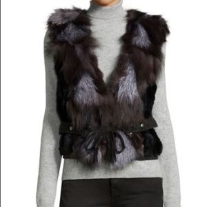 Gorgeous Rabbit/Fox-Fur Leather-Trim Vest, Olive